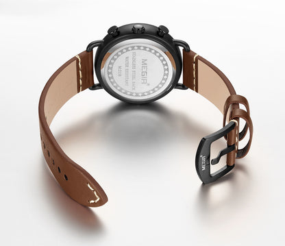 MEGIR Fashion Mens Watches Luxury Sport Quartz Wrist Watch Steel Mesh Business Casual Watches Calendar Leather Band Man Clock 2158