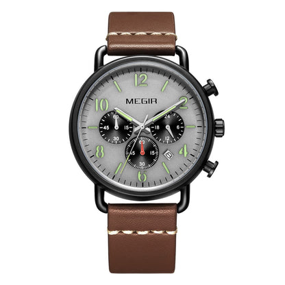 MEGIR Fashion Mens Watches Luxury Sport Quartz Wrist Watch Steel Mesh Business Casual Watches Calendar Leather Band Man Clock 2158