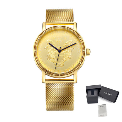 MEGIR Luxury Business Watches for Men Gold Steel Mesh Strap Men Quartz Watches Waterproof Wrist Watch Clock Reloj Hombre 2032