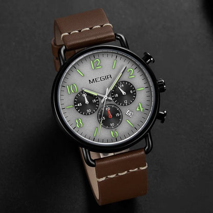MEGIR Fashion Mens Watches Luxury Sport Quartz Wrist Watch Steel Mesh Business Casual Watches Calendar Leather Band Man Clock 2158