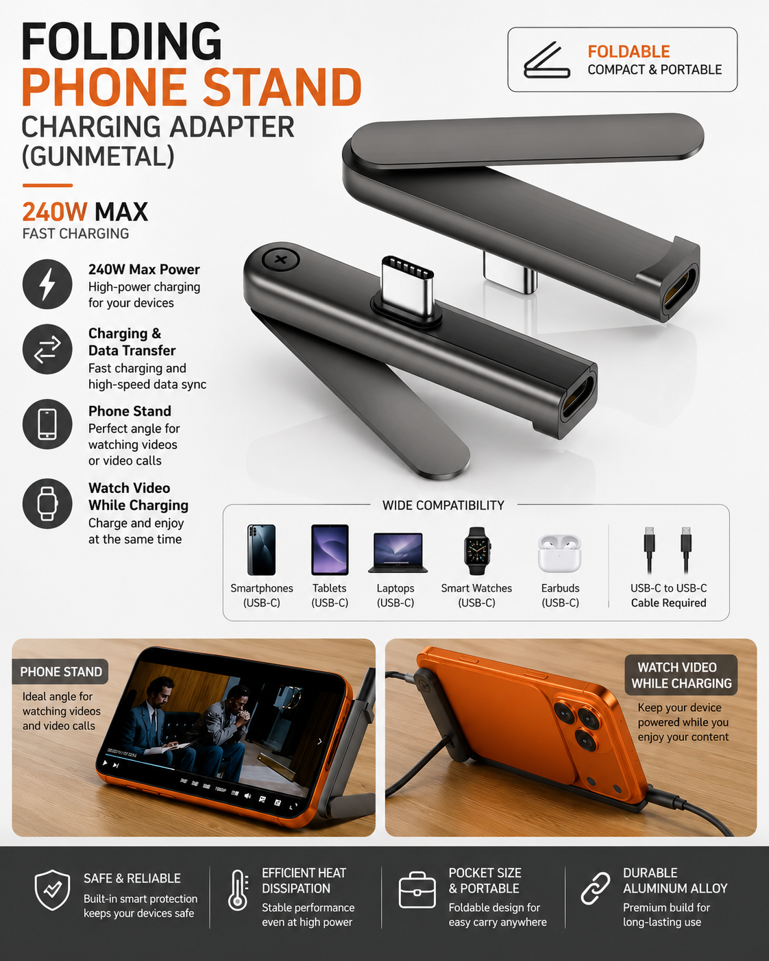 USB-C Foldable Phone Stand Adapter