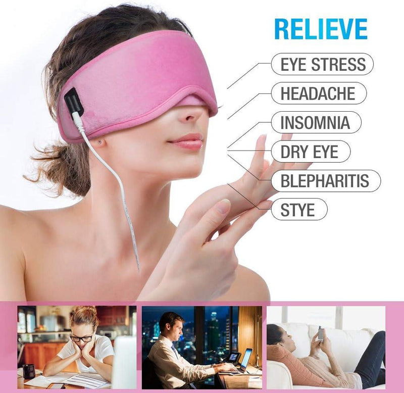 Heated eye mask for eye relief by Premium Lifestyle Products, soft fabric with heating elements for soothing comfort.